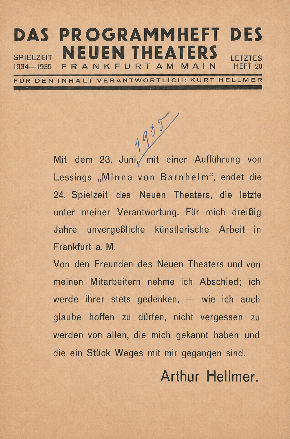 Final programme booklet, Neues Theater Frankfurt, season 1934–1935