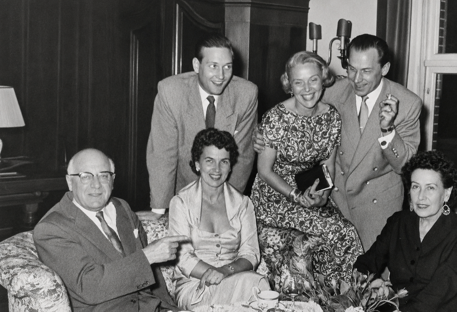 Arthur Hellmer (left), Marie 'Mitzi' Hellmer (right) with friends and colleagues — group gathering