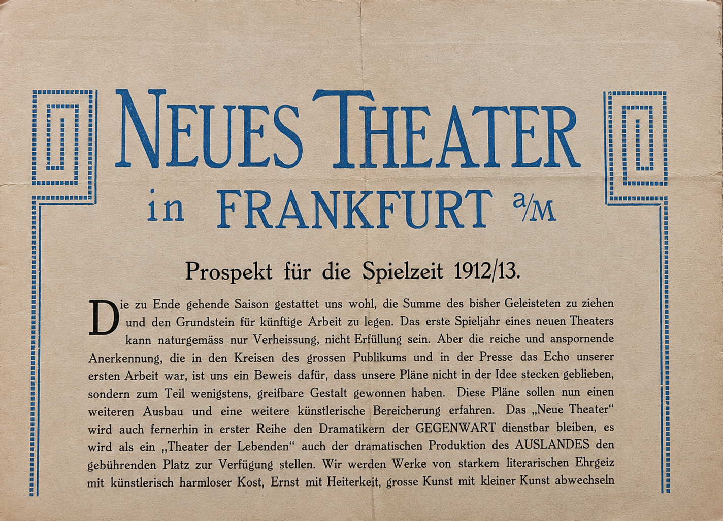 Neues Theater season prospectus, 1912/13