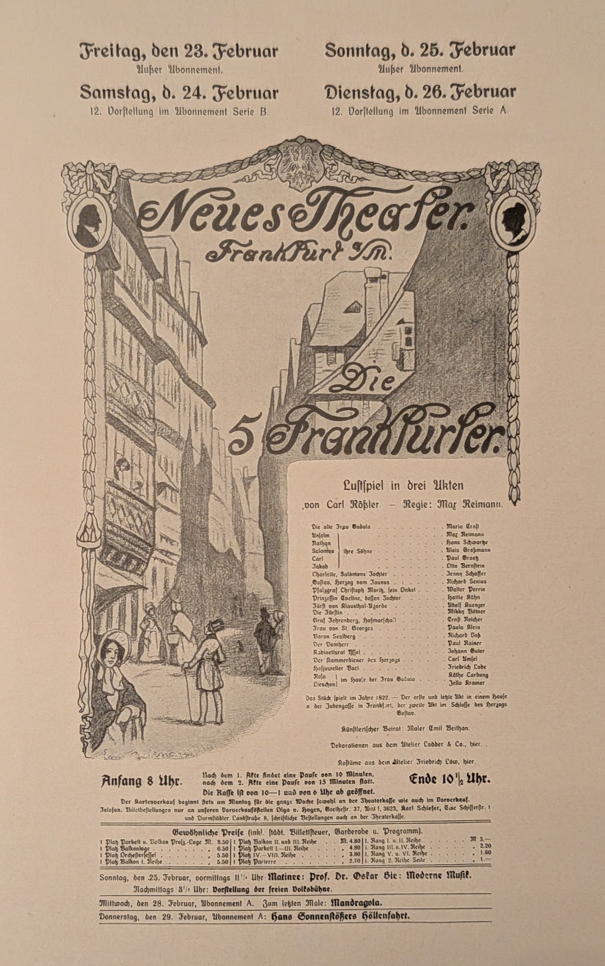 Die fünf Frankfurter — playbill, Neues Theater Frankfurt