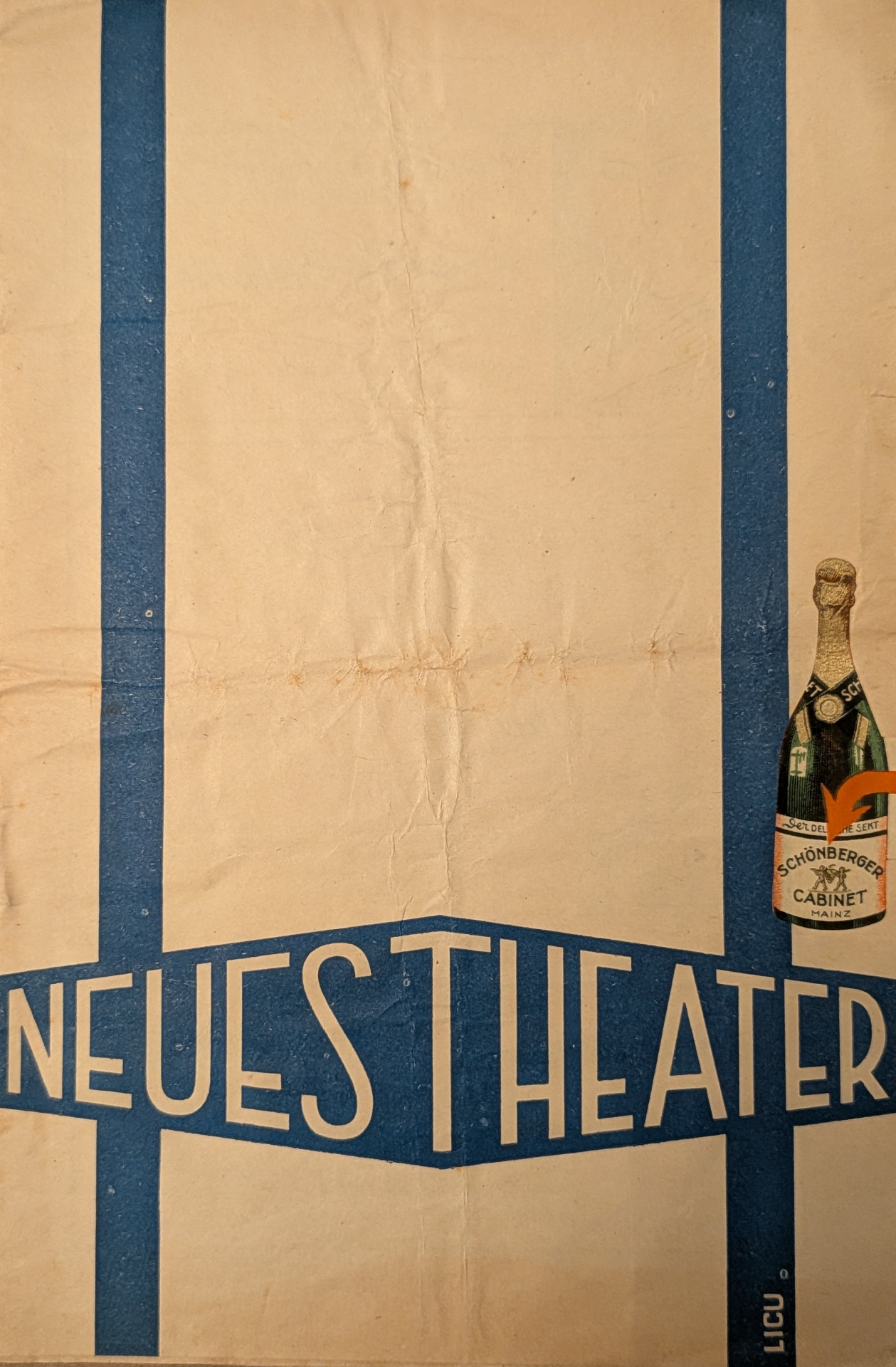 Neues Theater — playbill cover with Schönberger Cabinet advertisement