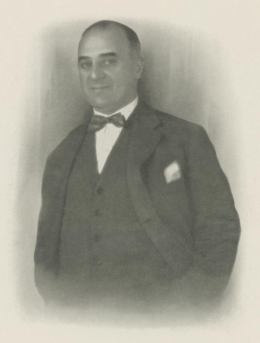 Arthur Hellmer — portrait in three-piece suit with bow tie