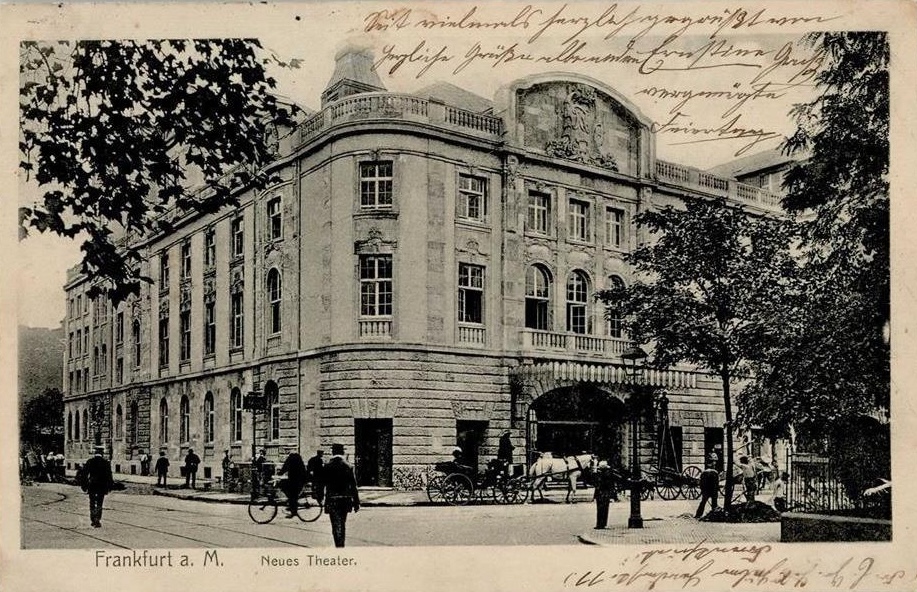 Neues Theater, Frankfurt — postcard (handwritten)